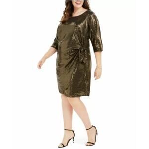 Signature by‎ Robbie Bee Gold Metallic Sarong Wrap Dress Womens Size 2X (L)